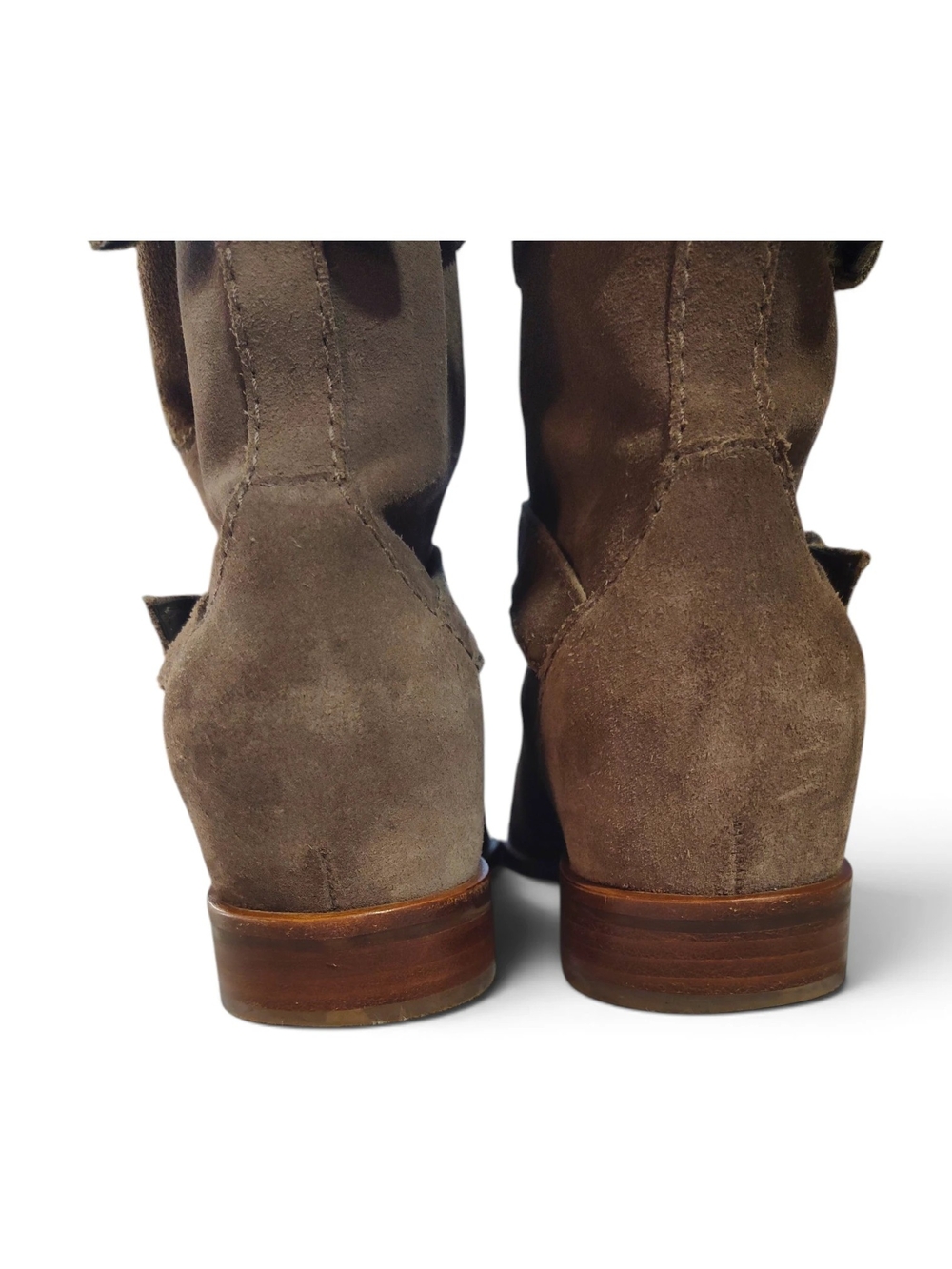 Kate Spade New York "Sabina" Moto Boots Taupe Brown Buckle Straps Bow Size 10 - Picture 9 of 11